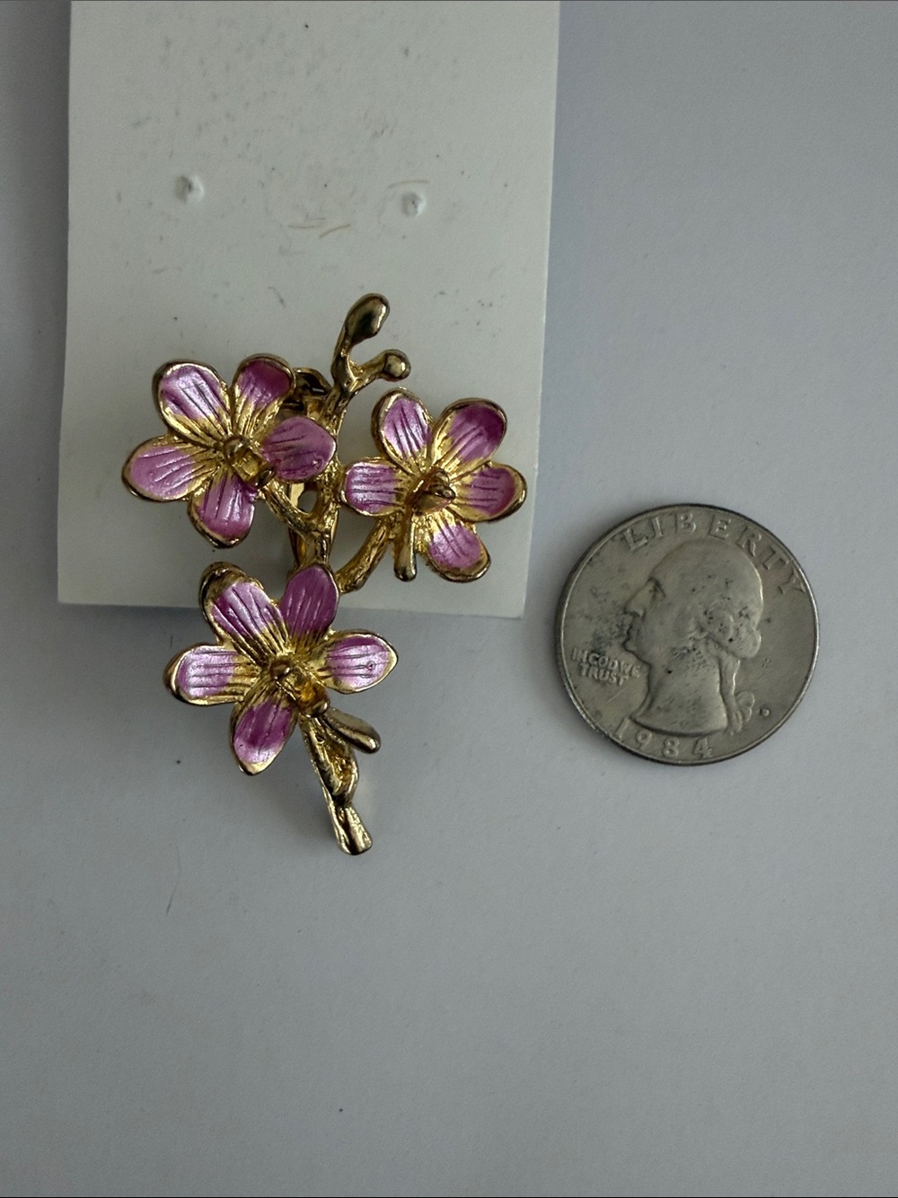 Vintage Gold-Tone Pink Enamel Flower Brooch